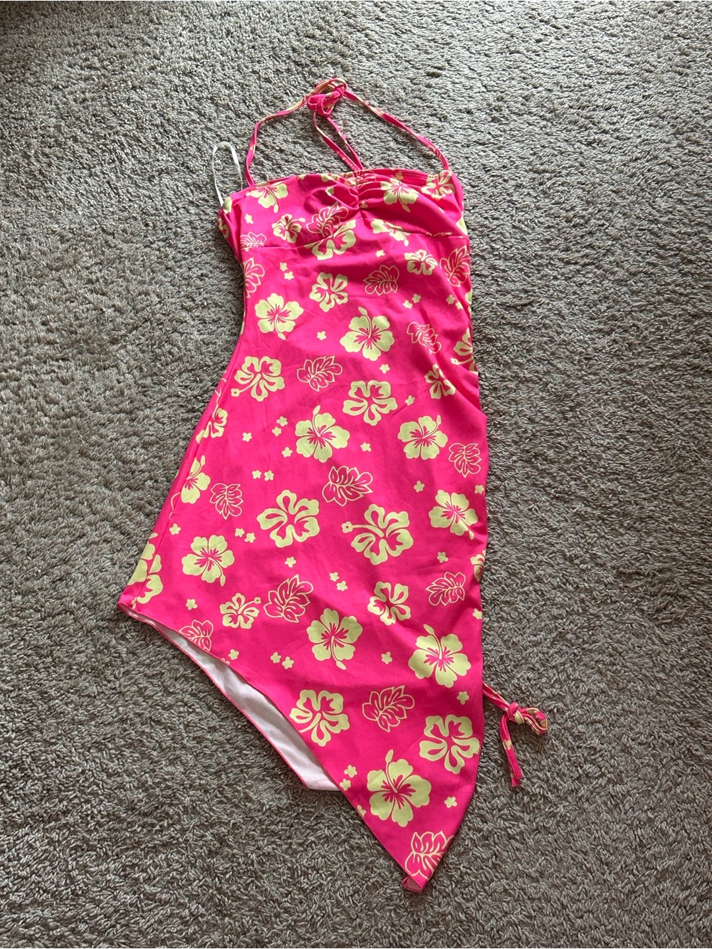 hibiscus floral pink and yellow dress